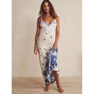 Free People Get To Me Printed Maxi Slip Dress Size XL in Blue